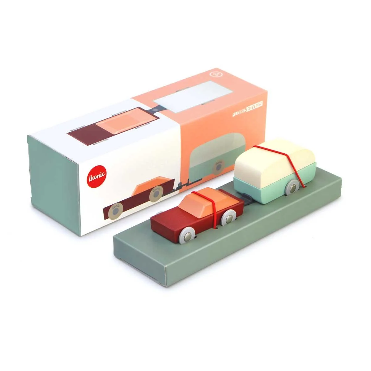 Floris Hovers Duotone Car No8 - Wooden toy car with caravan — K